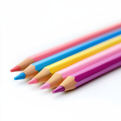Naklejka premium Colorful pencils arranged in row on white background