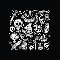 Obraz premium Pirates doodle art design vector template illustration