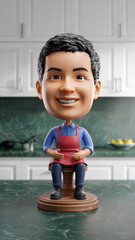 Bobblehead Chef Figurine in Kitchen Setting &ndash; Cooking and Culinary Theme