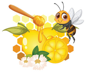 Bee and Honey with Lemon Illustration