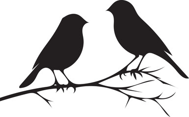 Charming Birds on Branch Silhouette Vector Illustration Love Concept