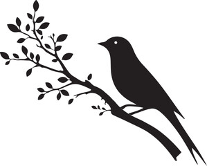 Elegant Bird Silhouette on a Branch Fresh Vector Illustration