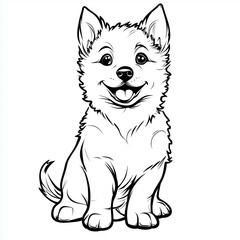 Simple line drawing of a baby Belgian sheepdog full body on a white background,