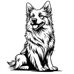 Simple line drawing of a baby Belgian sheepdog full body on a white background,