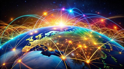 Global Network Data Connection: Bright, Sharp, Colorful Interconnected World