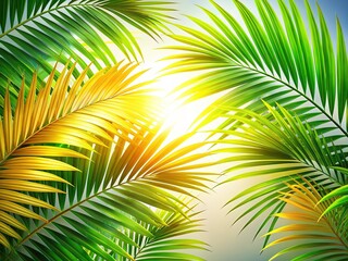 Fototapeta premium Golden Green Palm Leaves Summer Vacation Tropical Paradise Background