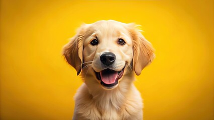 Golden Retriever Puppy, Yellow Background, Studio Shot