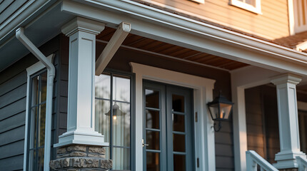 Fototapeta premium House Exterior: Front Entrance with Porch and Columns