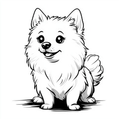 Simple line drawing of a baby Schipperke full body on a white background,