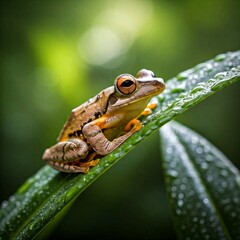 A captivating close-up shot of a small insect resting on a leaf, showcasing the intricate details of its body and the texture of the green foliage.