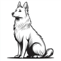 Simple line drawing of a Belgian Tervuren full body on a white background, 