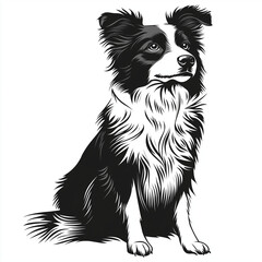 Obraz premium Simple line drawing of a baby Border Collie on a white background, 