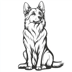 Fototapeta premium Simple line drawing of a German Shepherd on a white background,
