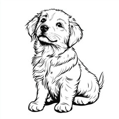 Fototapeta premium Simple line drawing of a baby golden on a white background, with a simple design