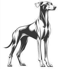 Obraz premium Simple line drawing of a gray Hound full body on a white background, 