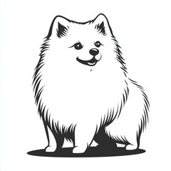 Simple line drawing of a Keeshond full body on a white background,