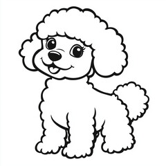 Simple line drawing of a poodle full body on a white background,