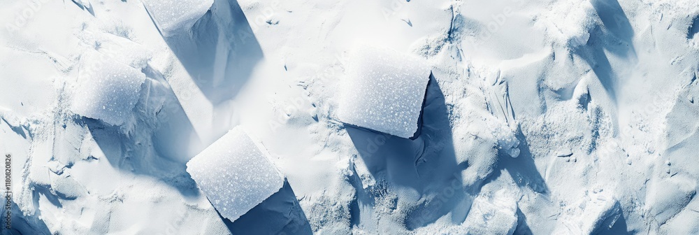Poster aerial view of ice blocks on a snowy surface, highlighting coldness and winter elements.