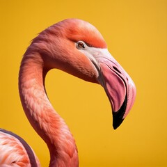 Fototapeta premium Pink flamingo in yellow background
