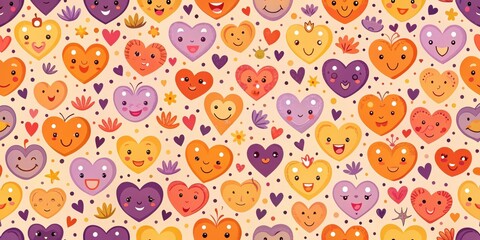 Cheerful Hearts Pattern A Delightful Repeating Design Featuring Joyful Expressions and Vibrant Hues