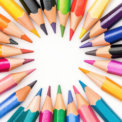 Fototapeta premium Colorful pencils arranged in vibrant radial pattern