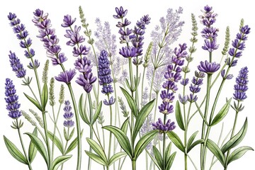 Naklejka premium Sharp Lavender Floral Sketches: Bright Black & White Botanical Illustrations