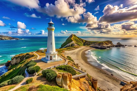 Stunning Panoramic Castlepoint Lighthouse, Wairarapa, New Zealand - Breathtaking Coastal Landscape