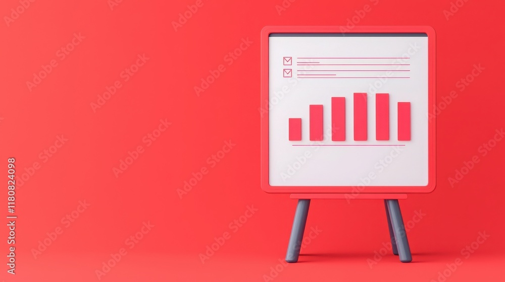 Poster 2025 goals with strategy and achievements. minimalistic presentation board with a bar graph on a red