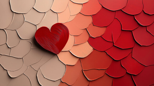 Red heart on a textured background of various shades of red and beige.