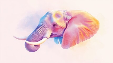 Fototapeta premium A colorful elephant with pink and orange on its face
