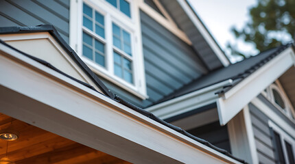 House Exterior: Roofline, Gutters, and Window Detail