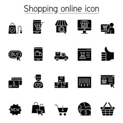 Shopping online & E-commerce icons in thin line style