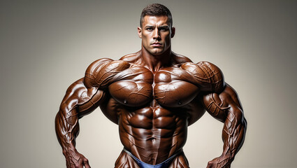 Muscular man posing, showing off his physique.