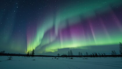 Breathtaking Aurora Borealis over a Snowy Landscape