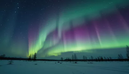 Photo sur Plexiglas Breathtaking Aurora Borealis over a Snowy Landscape