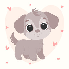 An adorable puppy design with soft pastel tones, surrounded by hearts. Perfect for greeting cards, posters, social media, or pet-themed projects.