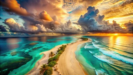 Surreal Drone Shot: Turquoise Beach Paradise, Aerial Fantasy, Sandy Shores, Dreamlike Ocean