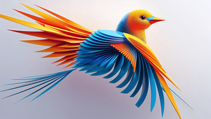 Fototapeta premium Abstract colorful bird in flight, vibrant hues, geometric design.