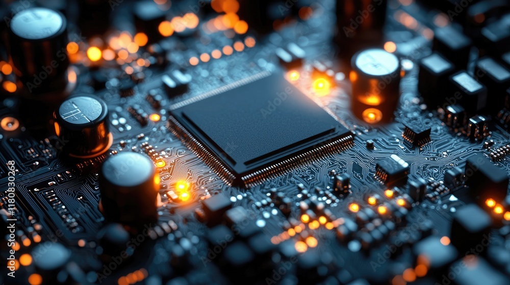 Poster close-up of a circuit board: exploring the intricate beauty of modern technology. a detailed look at