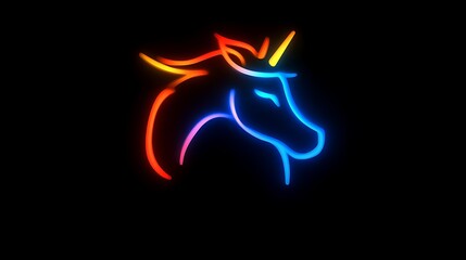 Naklejka premium Neon Rainbow Unicorn Head Profile Design