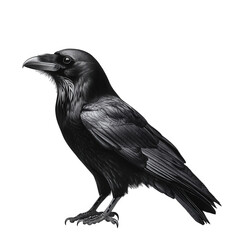 Fototapeta premium detailed illustration of a raven. showcasing its sleek black feathers and sharp beak the raven stands in profile against a plain background. emphasizing its striking features and the elegance of its f