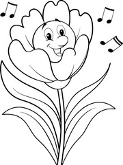 Happy Singing Flower Ready-to-print coloring page on standard 8.5x11 inch paper
