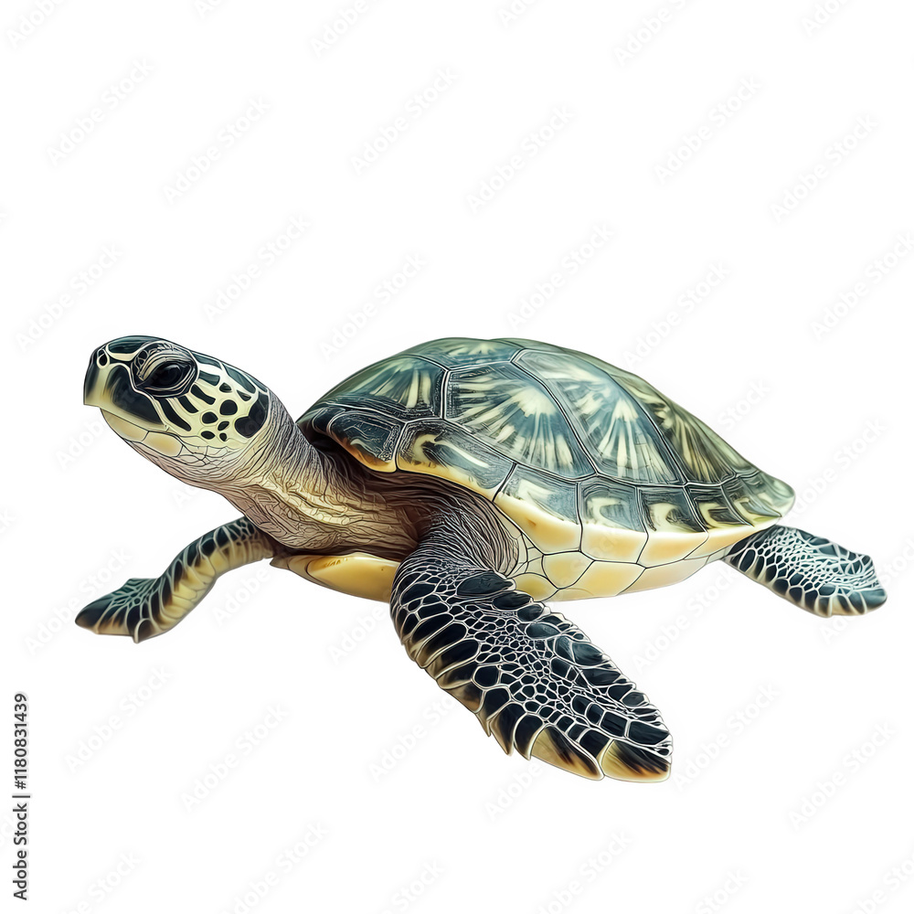 Poster detailed and realistic representation of a turtle. showcasing its intricate shell patterns and color