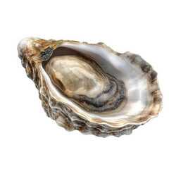 Naklejka premium an open oyster shell showcasing its smooth. shiny interior and the pearl-like substance within oysters are often associated with culinary delights. particularly seafood dishes. and are known for their