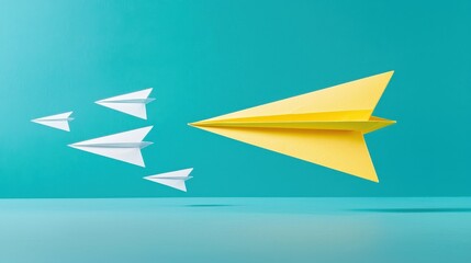 Dynamic Paper Airplanes Against Vibrant Background