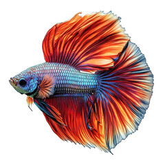 a vividly colored betta fish with flowing fins. displaying a stunning blend of orange. blue. and teal hues the intricate details and vibrant colors highlight the beauty of the fish. making it an appea
