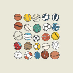 Fototapeta premium Various ball doodle art design vector template illustration