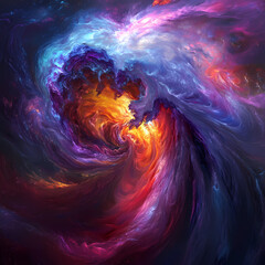 A swirling galaxy of vibrant colors, nebulae blending into starry voids, fractal patterns forming surreal landscapes, glowing energy flows, ultra-detailed, mesmerizing abstract composition
