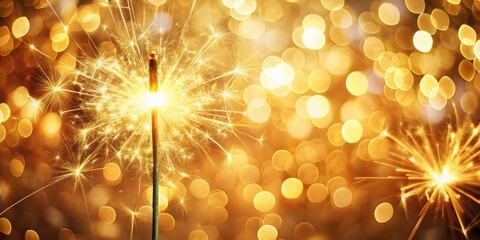 Fototapeta premium Bright Golden Sparklers and Festive Bokeh Lights Background