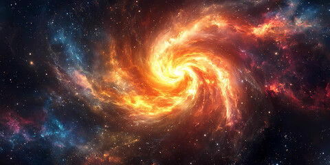 A swirling galaxy of vibrant colors, nebulae blending into starry voids, fractal patterns forming surreal landscapes, glowing energy flows, ultra-detailed, mesmerizing abstract composition